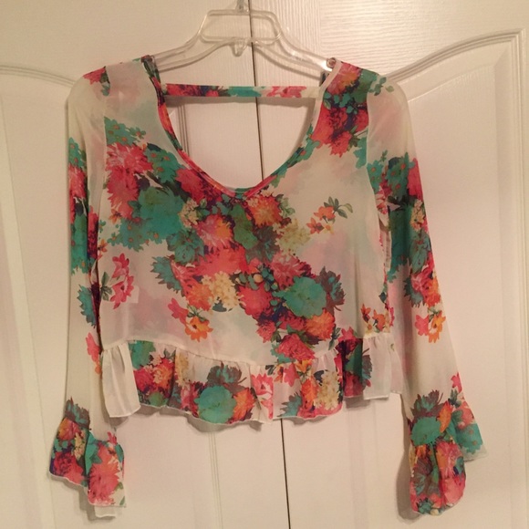Floral Long Sleeve Crop Top - Picture 6 of 8